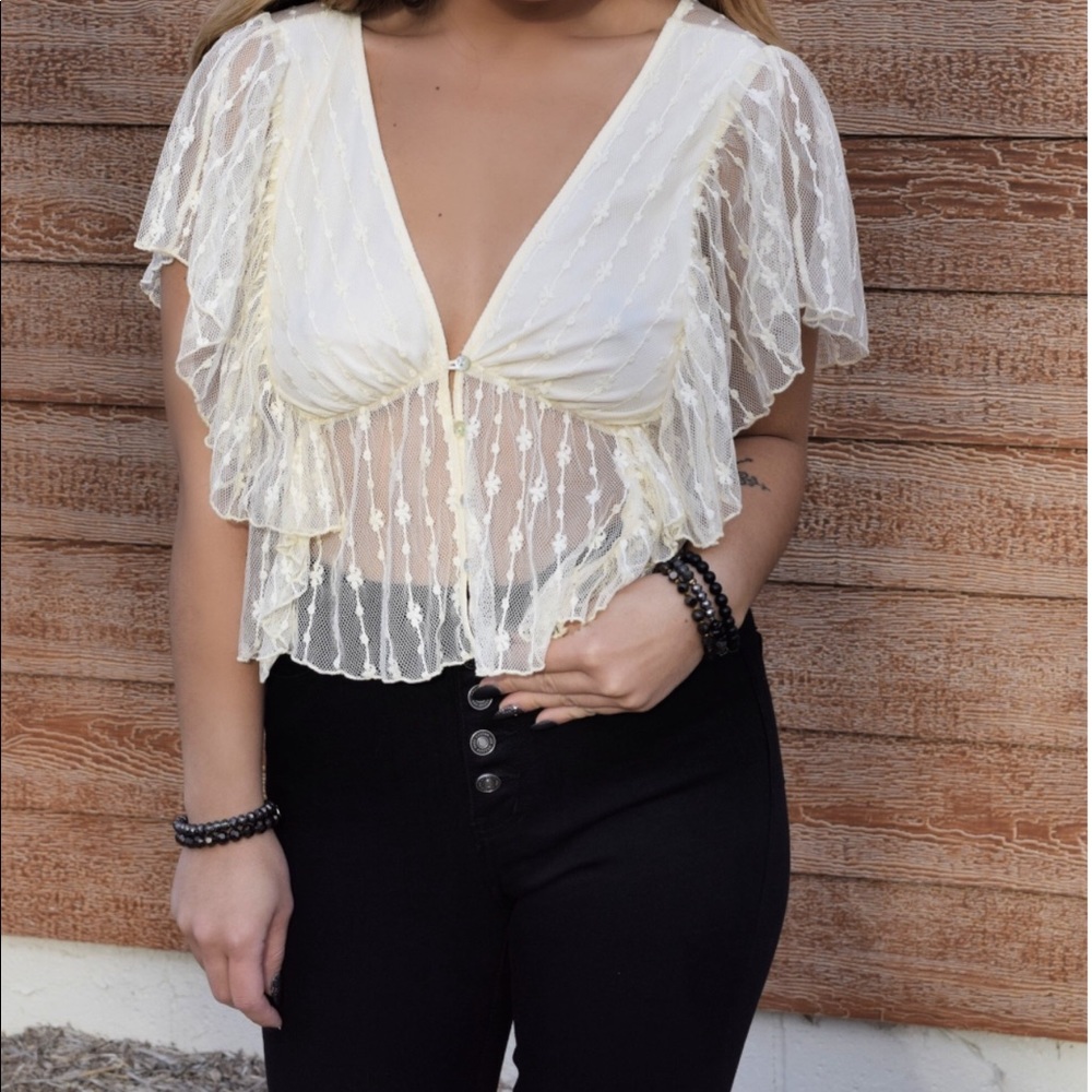 Sheer Flutter Sleeve Blouse